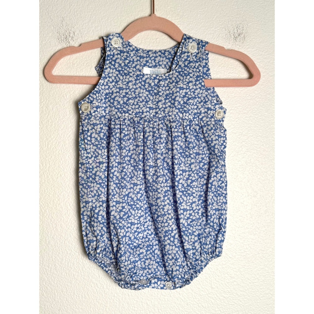Friki Bubble Romper 0 Blue White Floral Cotton Spanish Baby One‎ Piece Romper